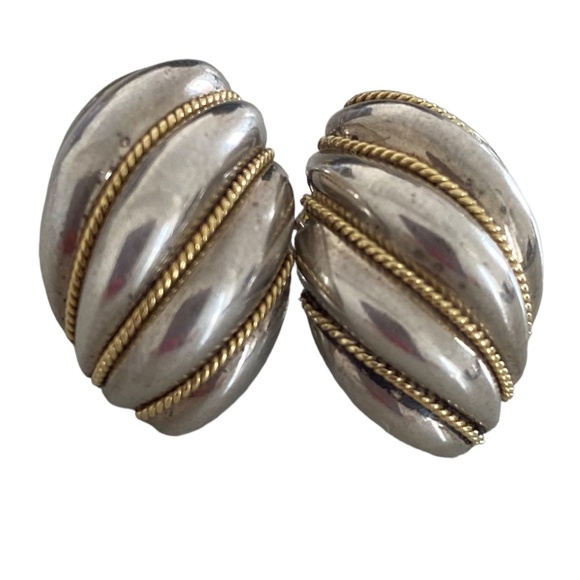 Authentic Tiffany & Co Shrimp Clip On omega Sterling & 18k Gold Earrings - Picture 1 of 12